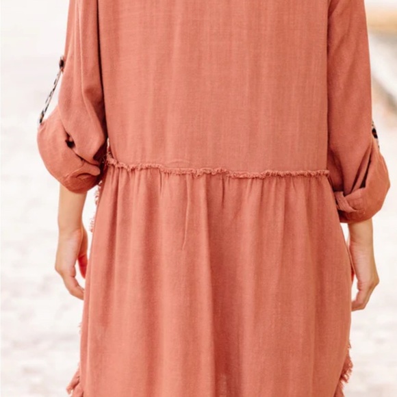 Umgee Linen Blend Animal Print Button Front Tunic Dress Pocket Canyon Clay Small - Picture 2 of 11